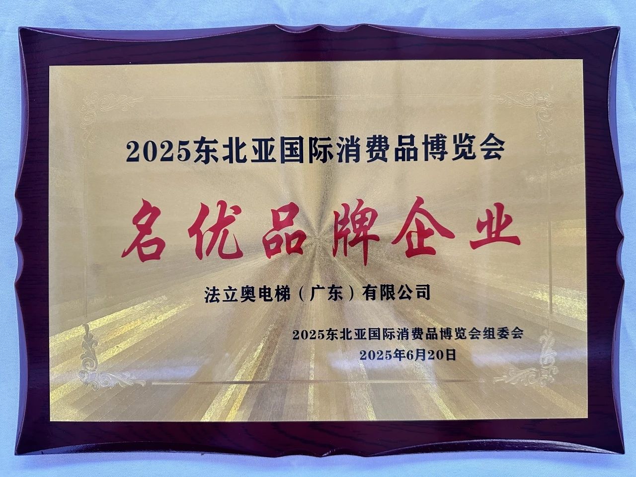 法立奥电梯荣誉证书